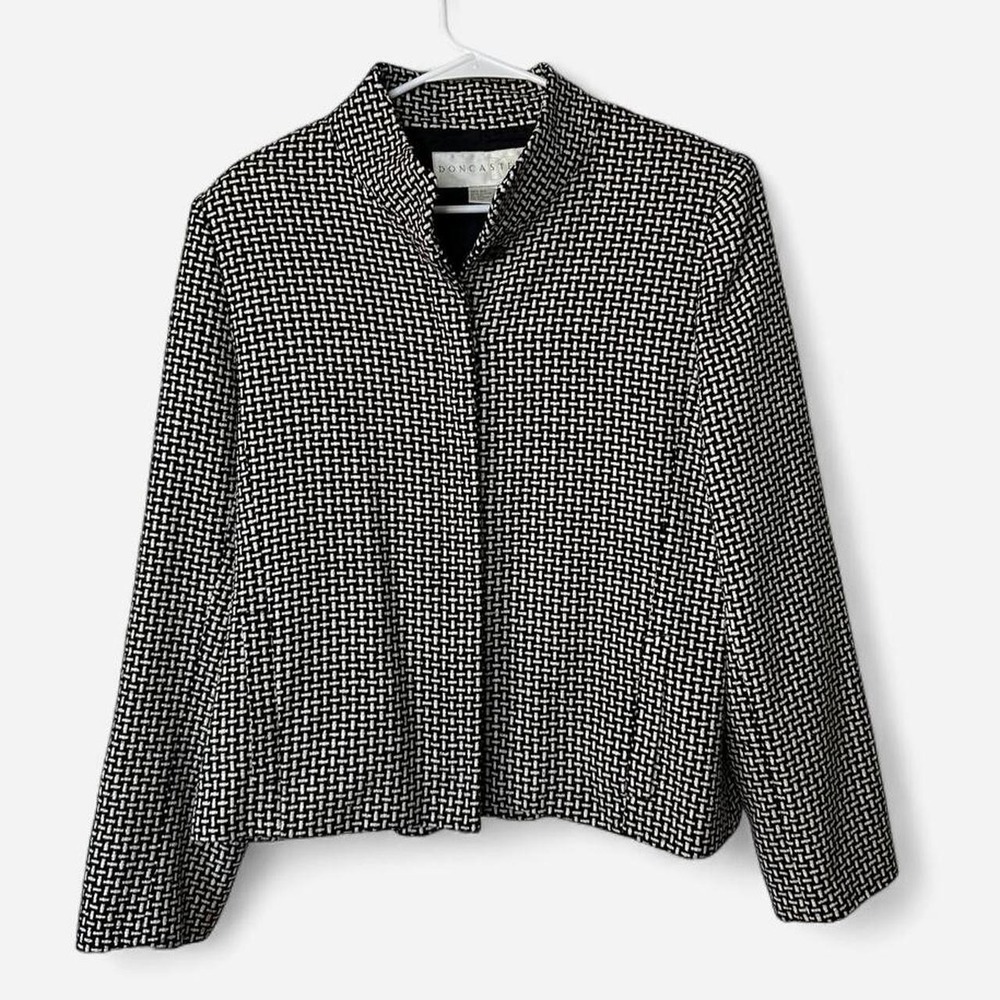 Vintage Doncaster Women's M/L 100% Silk Black White Textured Blazer Jacket